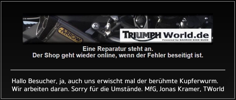 Triumphworld.de ist aktuell offline. Bitte versuchen Sie es sp�ter noch einmal.