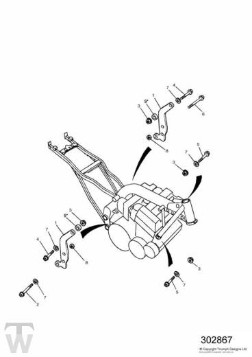 Hauptrahmen Anbauten Motorhalter - Speed Triple Vergaser