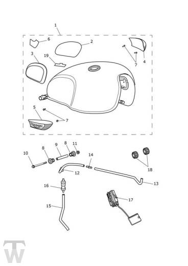 Benzintank Rot & Blau mit Silber - Bonneville T100 ab FIN AC5927