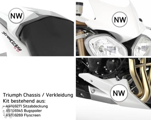 Bellypan+Seat Cover +Flyscreen Chrystal White  Street Triple R & RX from VIN 560477